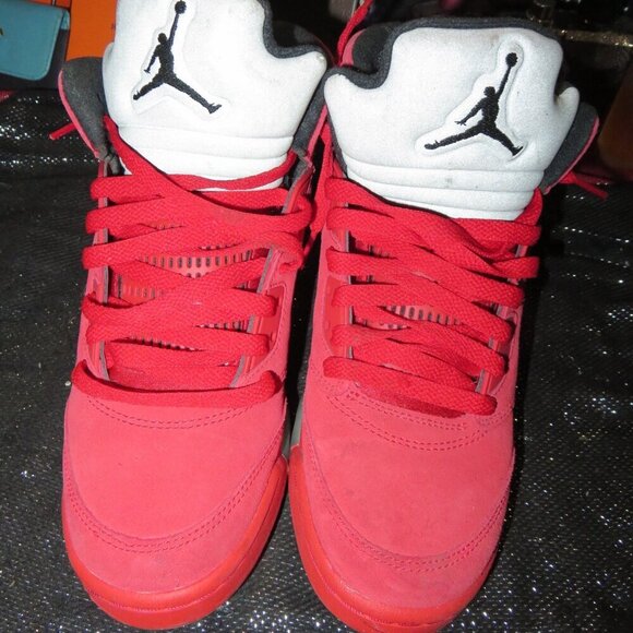 Jordan Retro 5 University Red Suede & Leather sneakers 6.5 Yr 440888-602 - Picture 3 of 9